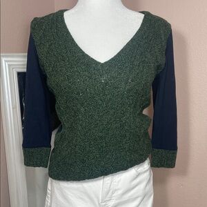 Pilcro Anthropologie Wool Blend Sweater V Neck Green Mixed Media Knit S